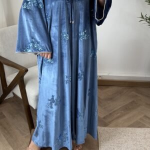 Abaya en velours, Robe Pailletée avec Poches – Taille Unique