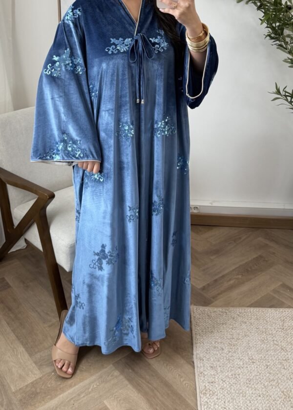 Abaya en velours, Robe Pailletée avec Poches – Taille Unique