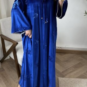 Abaya en velours, Robe Pailletée avec Poches – Taille Unique