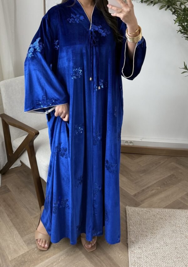 Abaya en velours, Robe Pailletée avec Poches – Taille Unique