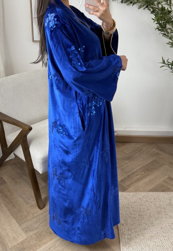 Abaya en velours, Robe Pailletée avec Poches – Taille Unique – Image 3
