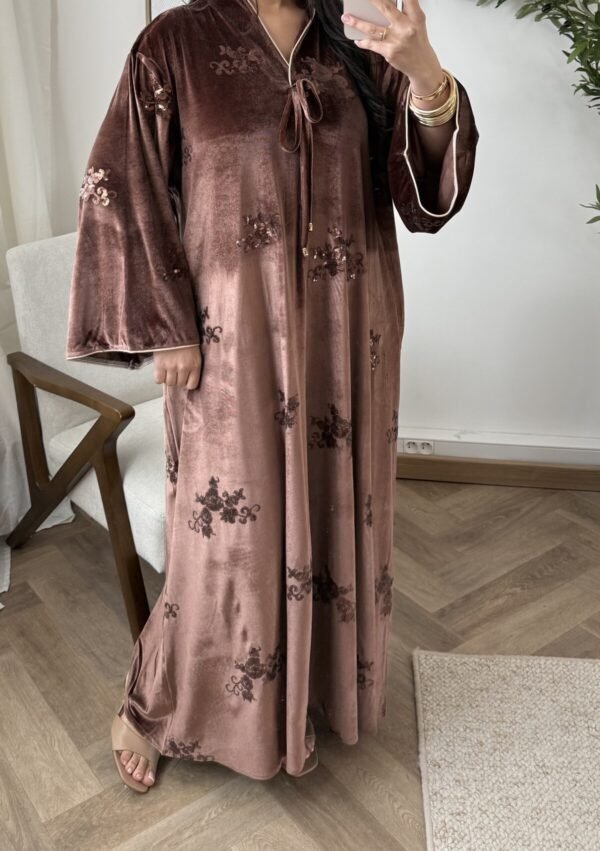 Abaya en velours, Robe Pailletée avec Poches – Taille Unique