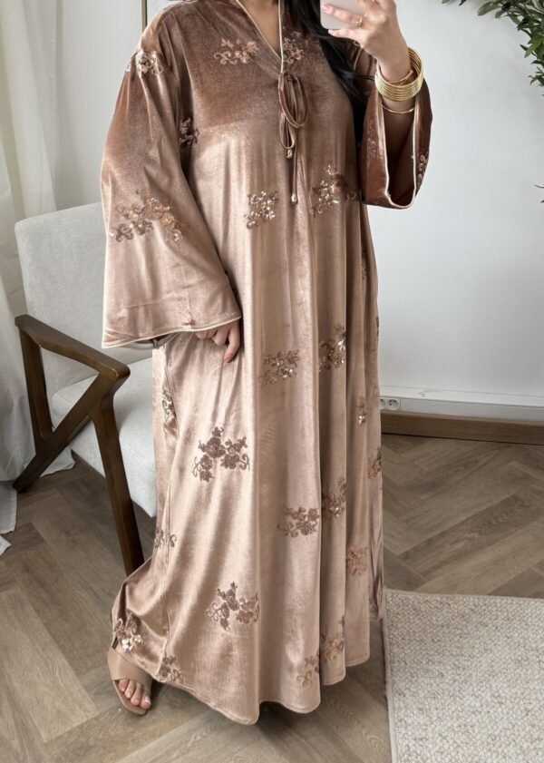 Abaya en velours, Robe Pailletée avec Poches – Taille Unique