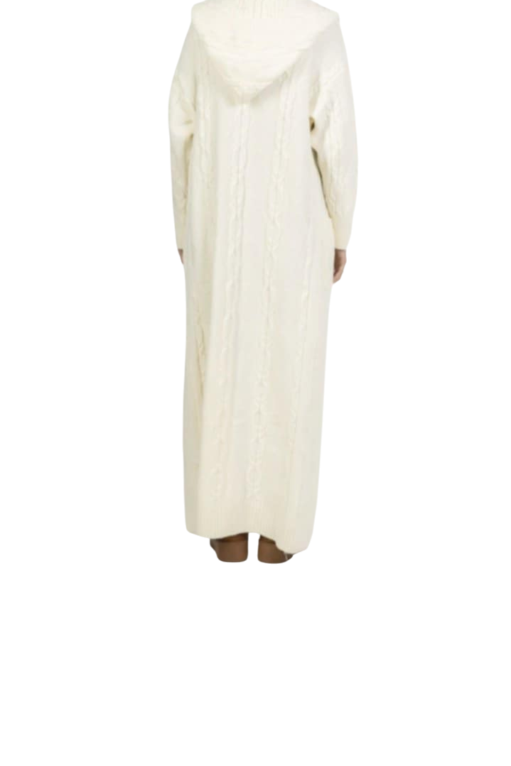 Cardigan Long, Gilet blanc en Grosse Maille avec Capuche et Poches – Image 2