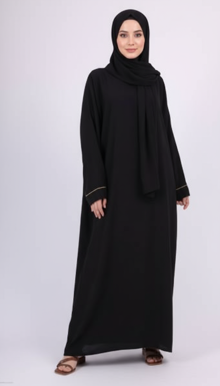 Abaya noir Voile intégré Femme – Robe de Prière en Soie de Médine – Image 2