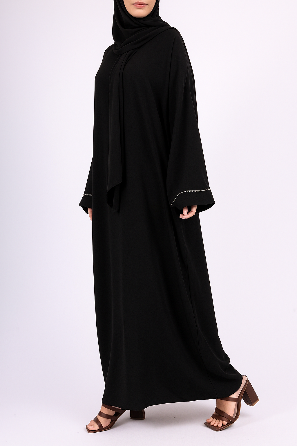 Abaya noir Voile intégré Femme – Robe de Prière en Soie de Médine