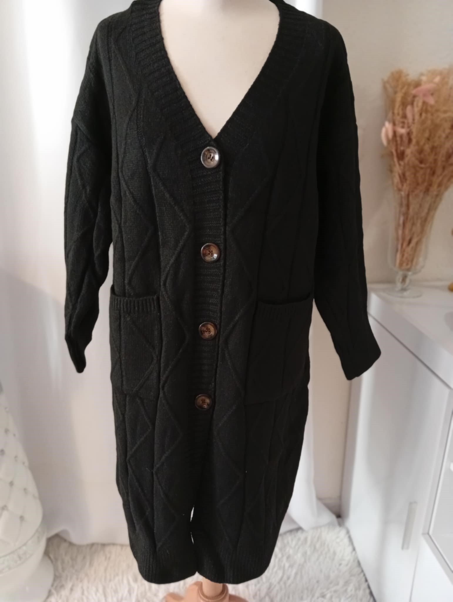 Gilet Long en Laine à Motif Géométrique – Taille Unique (36 à 44) – Image 3