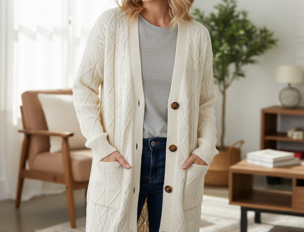 Gilet femme musulmane en maille avec poches