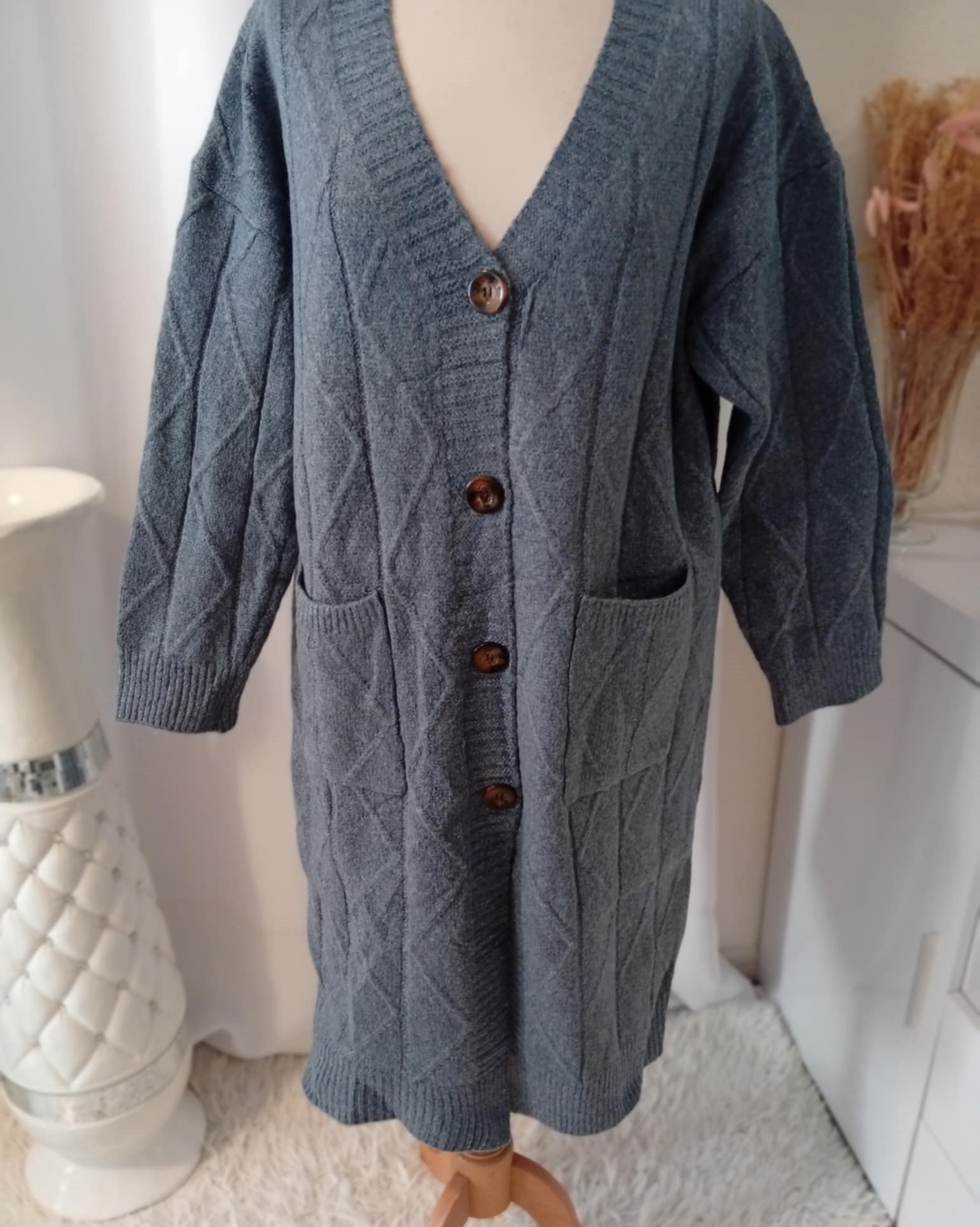 Gilet Long en Laine à Motif Géométrique – Taille Unique (36 à 44) – Image 6