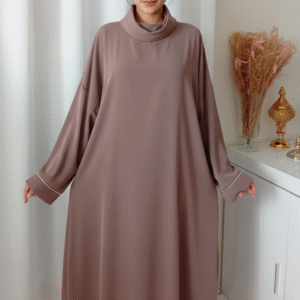 Abaya taupe-Voile intégré Femme – Robe de Prière en Soie de Médine