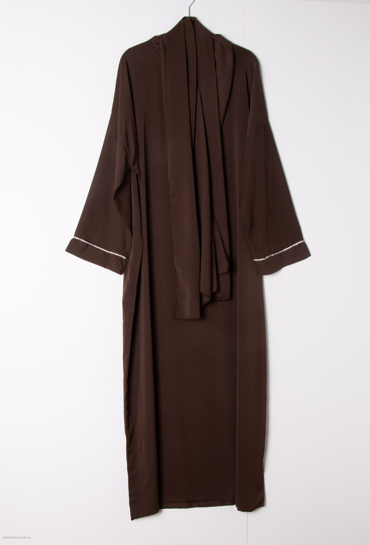 Abaya marron-Voile intégré Femme – Robe de Prière en Soie de Médine – Image 3