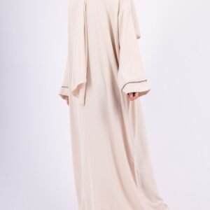 Abaya beige-Voile intégré Femme – Robe de Prière en Soie de Médine