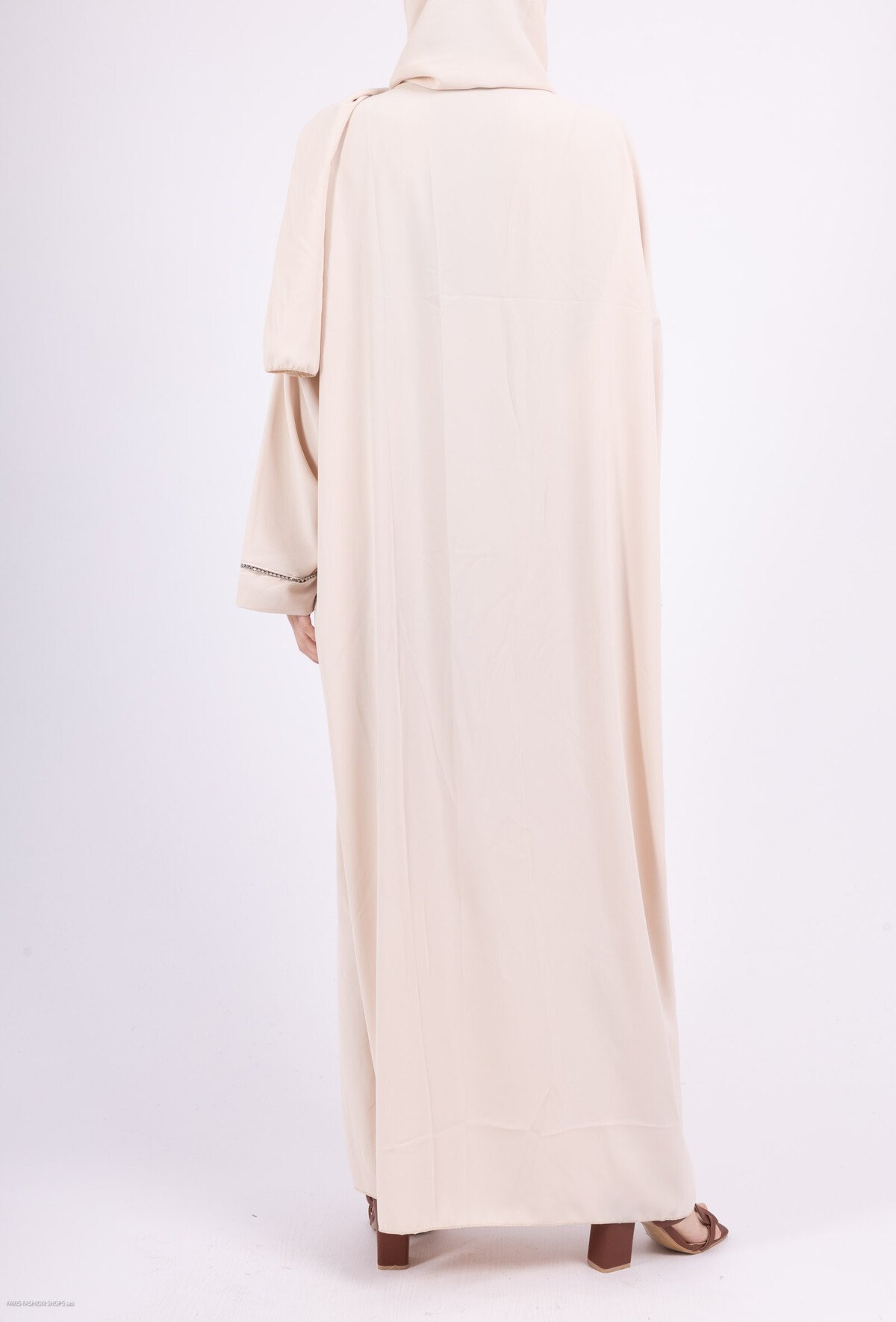 Abaya beige-Voile intégré Femme – Robe de Prière en Soie de Médine – Image 3