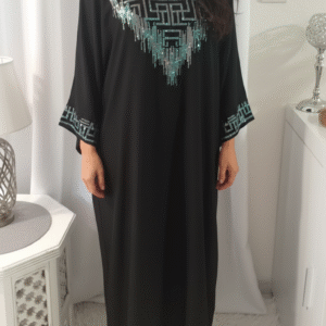 Gandoura marocaine en crêpe de soie ,Robe longue ornée de strass