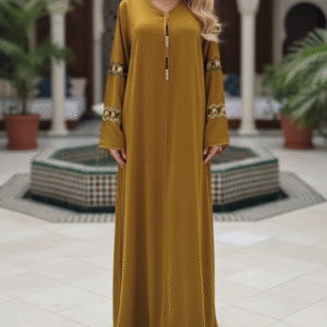 Caftan marocain Vert Olive,Robe longue en Crêpe de Soie