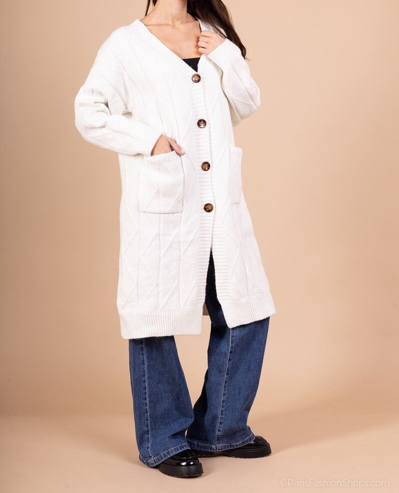 Gilet Long en Laine à Motif Géométrique – Taille Unique (36 à 44) – Image 4