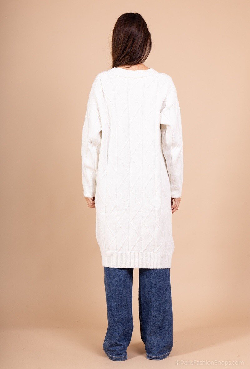 Gilet Long en Laine à Motif Géométrique – Taille Unique (36 à 44) – Image 5