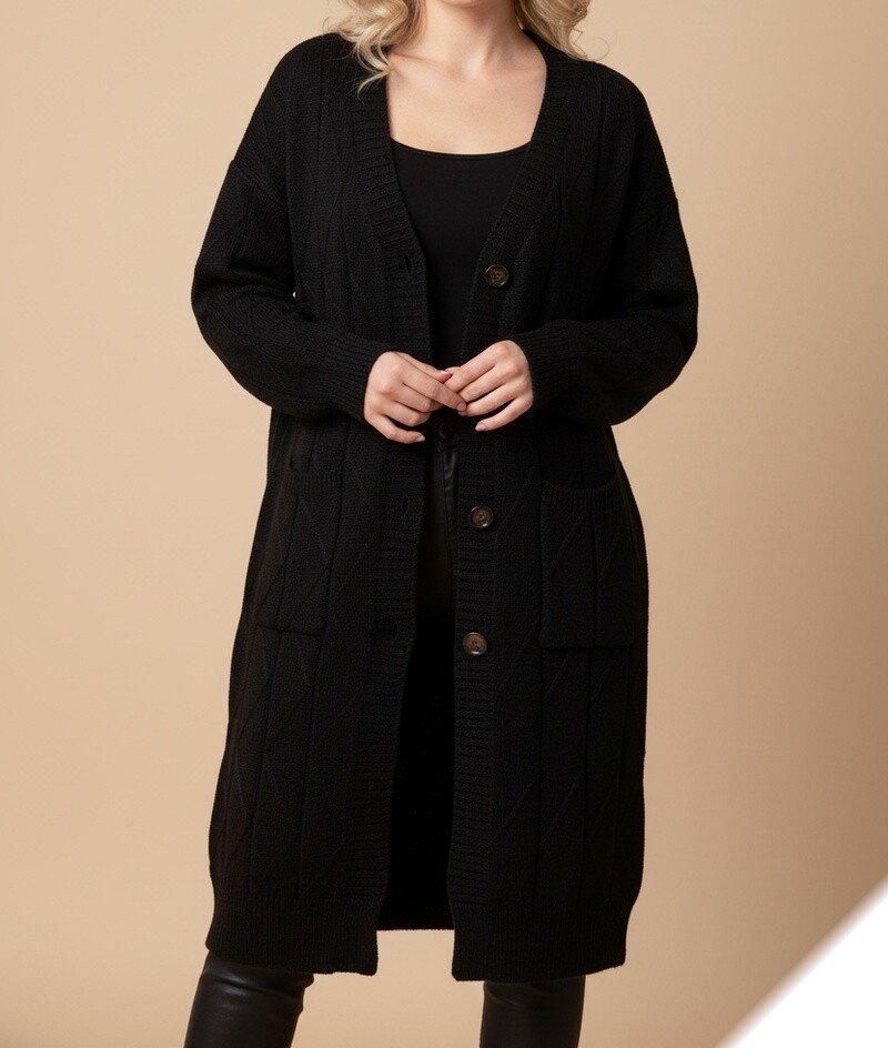 Gilet Long en Laine à Motif Géométrique – Taille Unique (36 à 44)