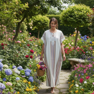 Gandoura blanche de taille unique large, abaya en coton