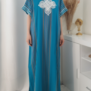 Gandoura marocaine de couleur turquoise, Robe longue en coton