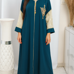 Gandoura en Crêpe de Soie – Bleu Pétrole – Manches Tlija