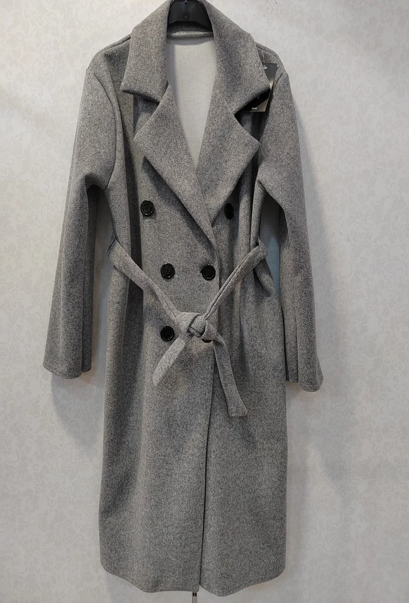 Manteaux en laine pour femme – doubele boutonnage – Automne et hiver – Trench avec ceinture – avec poches – Image 2