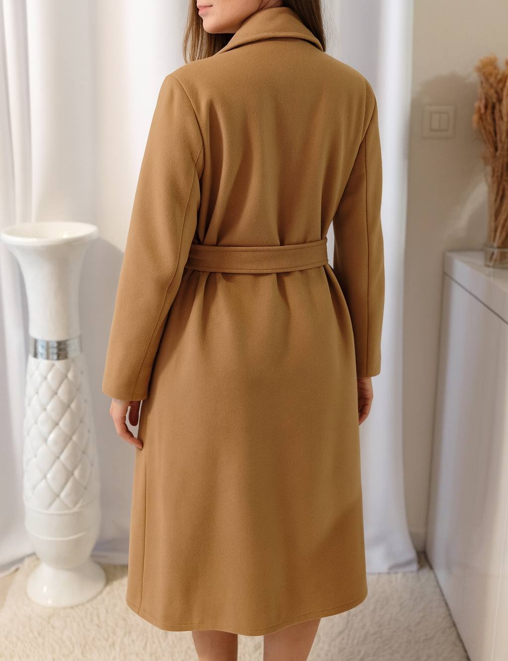 Trench En laine Femme Camel avec 2 Poches et Ceinture – Manteau Chic et Élégant – Image 2