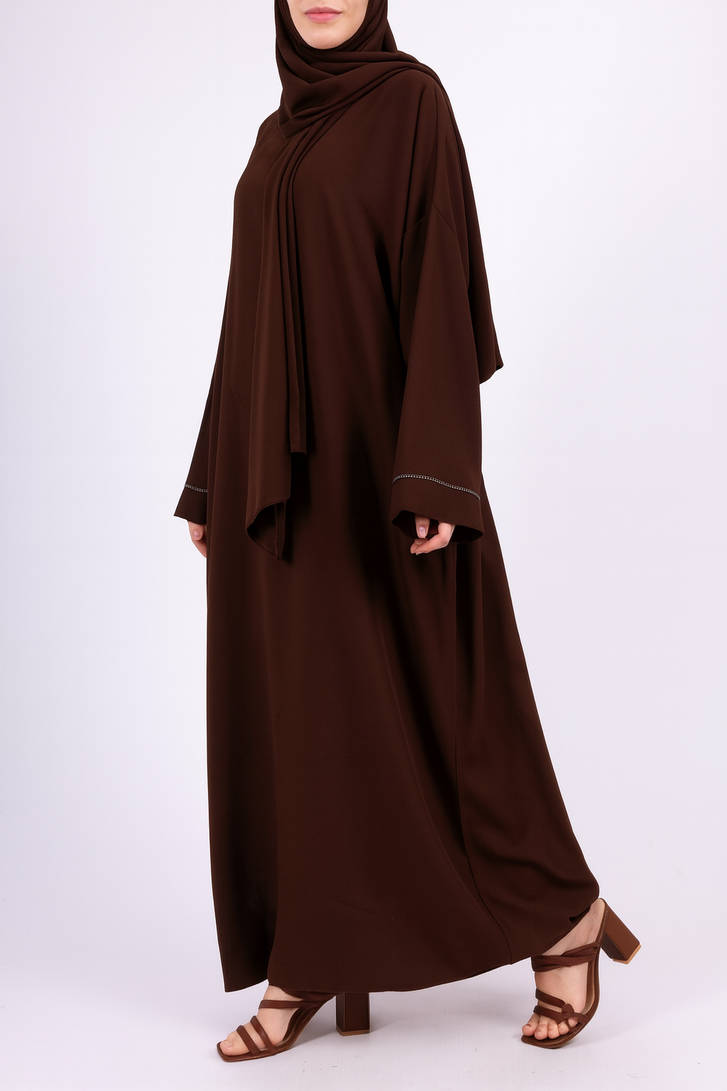Abaya marron-Voile intégré Femme – Robe de Prière en Soie de Médine