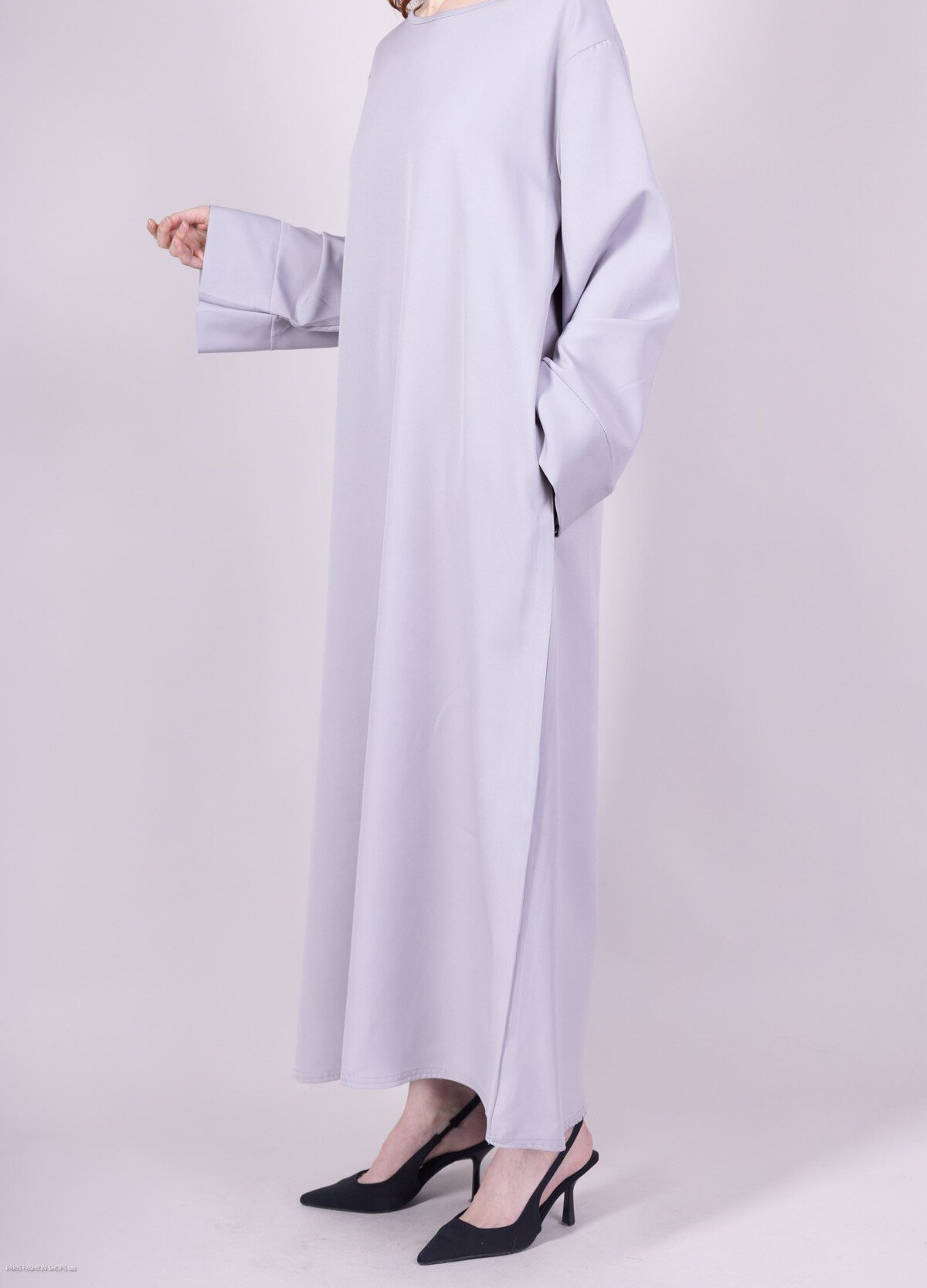 Abaya longue grise avec poches, Robe longue légère et fluide – Image 2