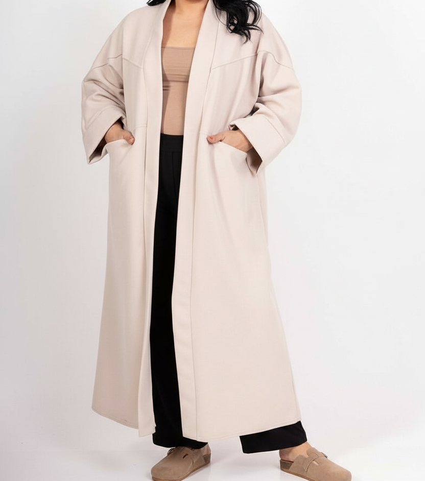 Manteau Long Moderne Gris Femme Avec Poches