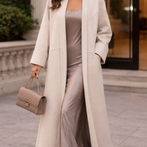 Manteau Long Moderne beige Femme Avec Poches