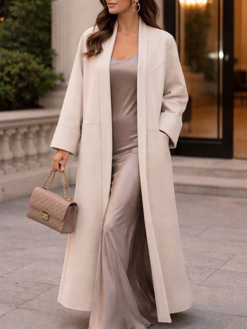 Manteau Long Moderne beige Femme Avec Poches