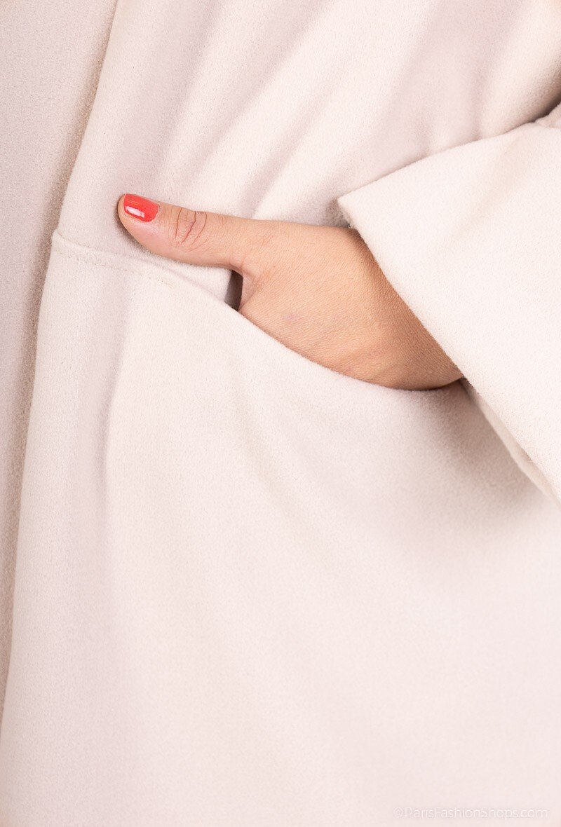 Manteau Long Moderne Gris Femme Avec Poches – Image 4