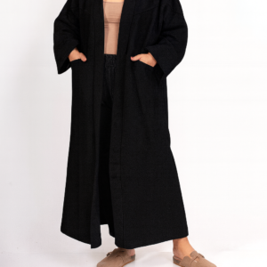 Manteau Long Moderne Noir Femme avec poches