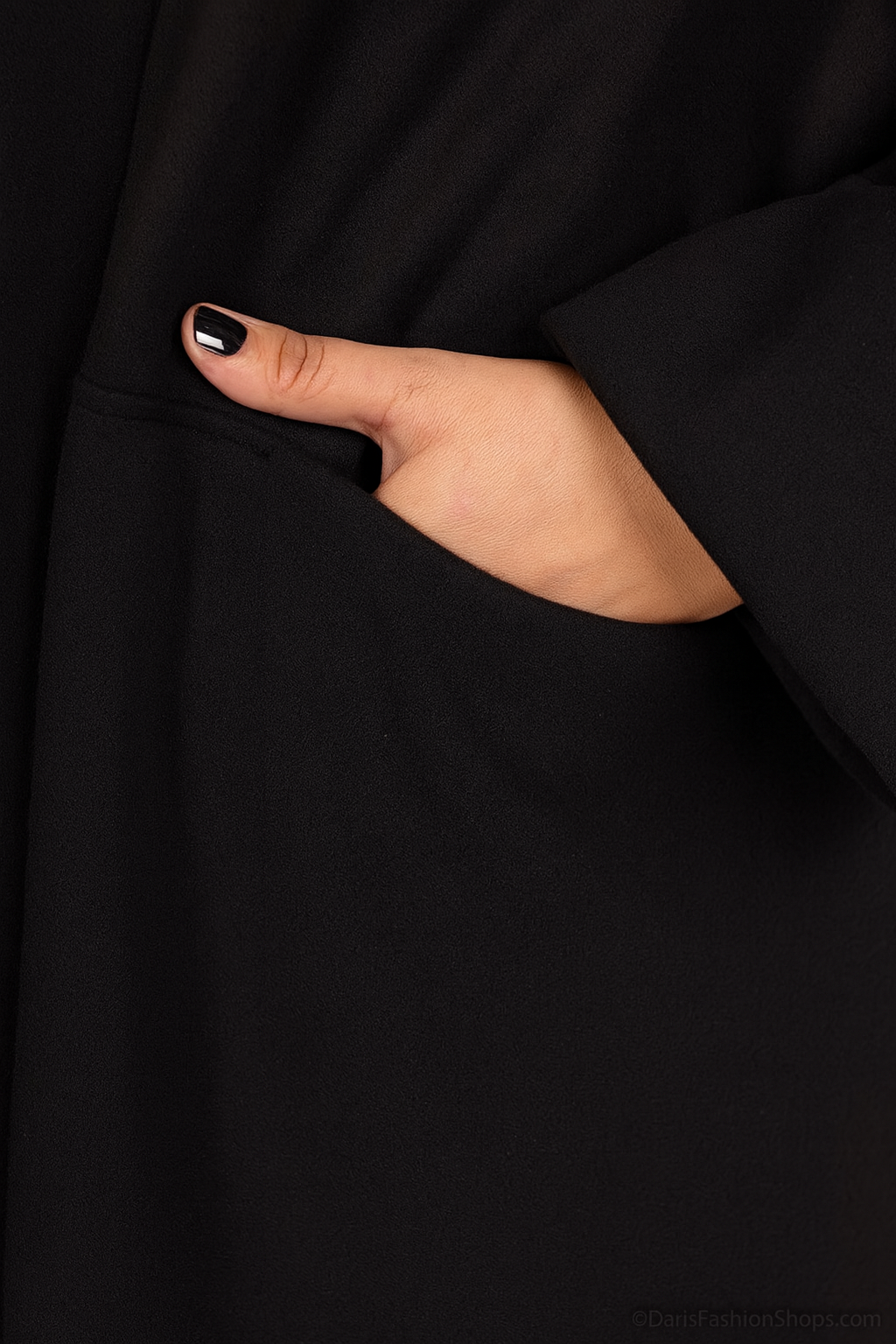 Manteau Long Moderne Noir Femme avec poches – Image 4