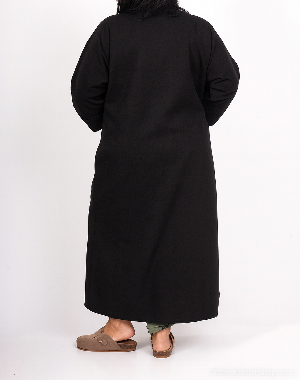 Manteau Long Moderne Noir Femme avec poches – Image 3