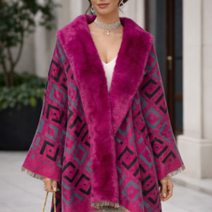 Écharpe Style Poncho en Fausse Fourrure Fushua