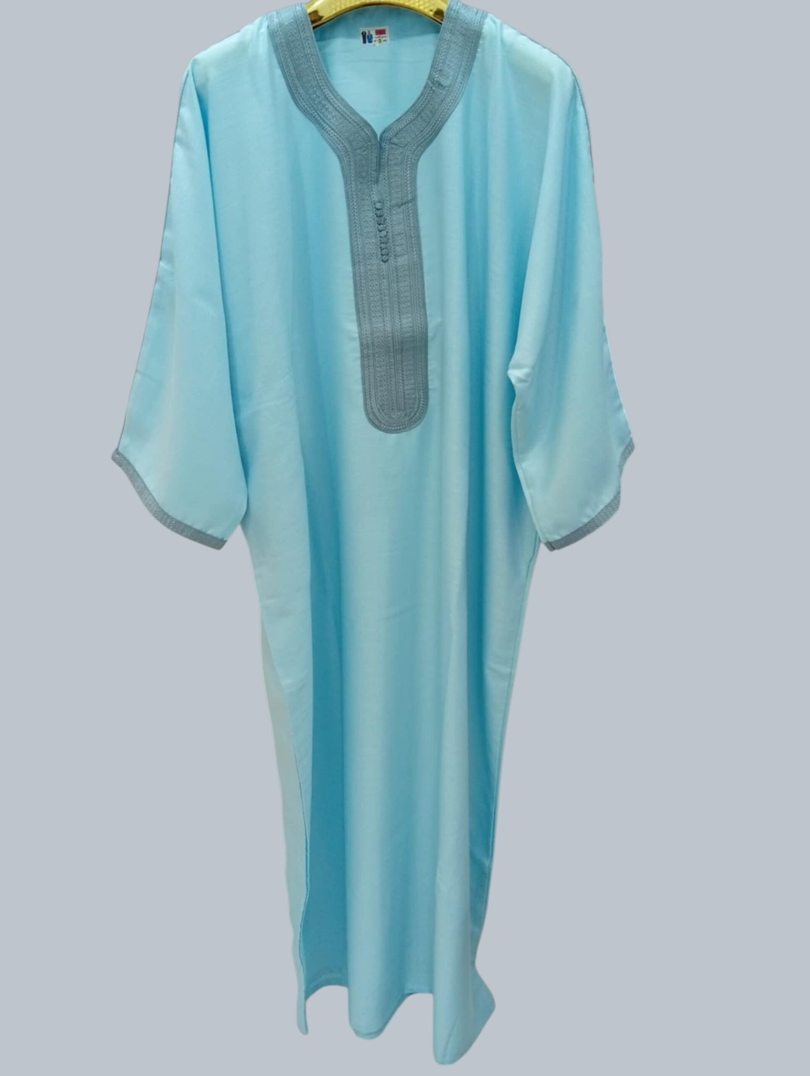 Gandoura Marocaine en Lin Bleu Clair Avec deux poches pour homme – Image 2