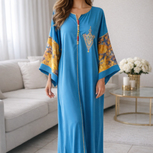 Gandoura brodée en crêpe de soie à manches Tlija