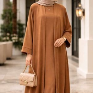 Ensemble 2 Pièces Femme Tissu Jazz | Robe Sans Manches & Kimono Marron| Taille Unique 38 à 46