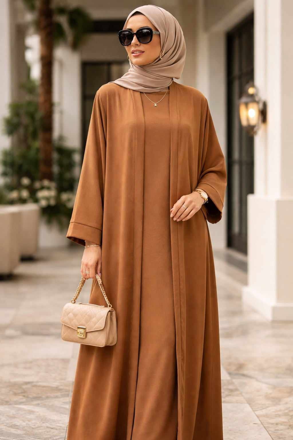 Ensemble 2 Pièces Femme Tissu Jazz | Robe Sans Manches & Kimono Marron| Taille Unique 38 à 46