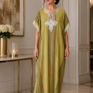 Gandoura Femme Verte Brodée – Robe Longue Orientale Taille Unique 38 à 48