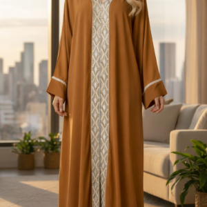 Abaya Pailletée Marron Femme | Taille Unique 38 à 46 | Élégance Orientale