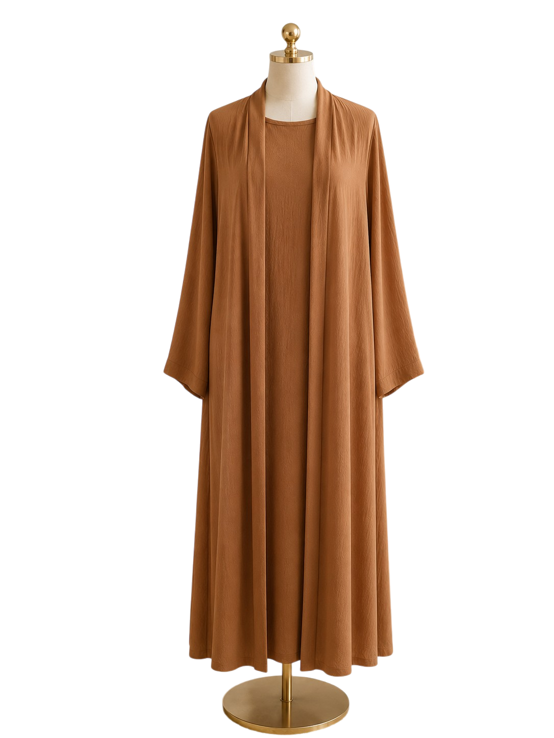 Ensemble 2 Pièces Femme Tissu Jazz | Robe Sans Manches & Kimono Marron| Taille Unique 38 à 46 – Image 2