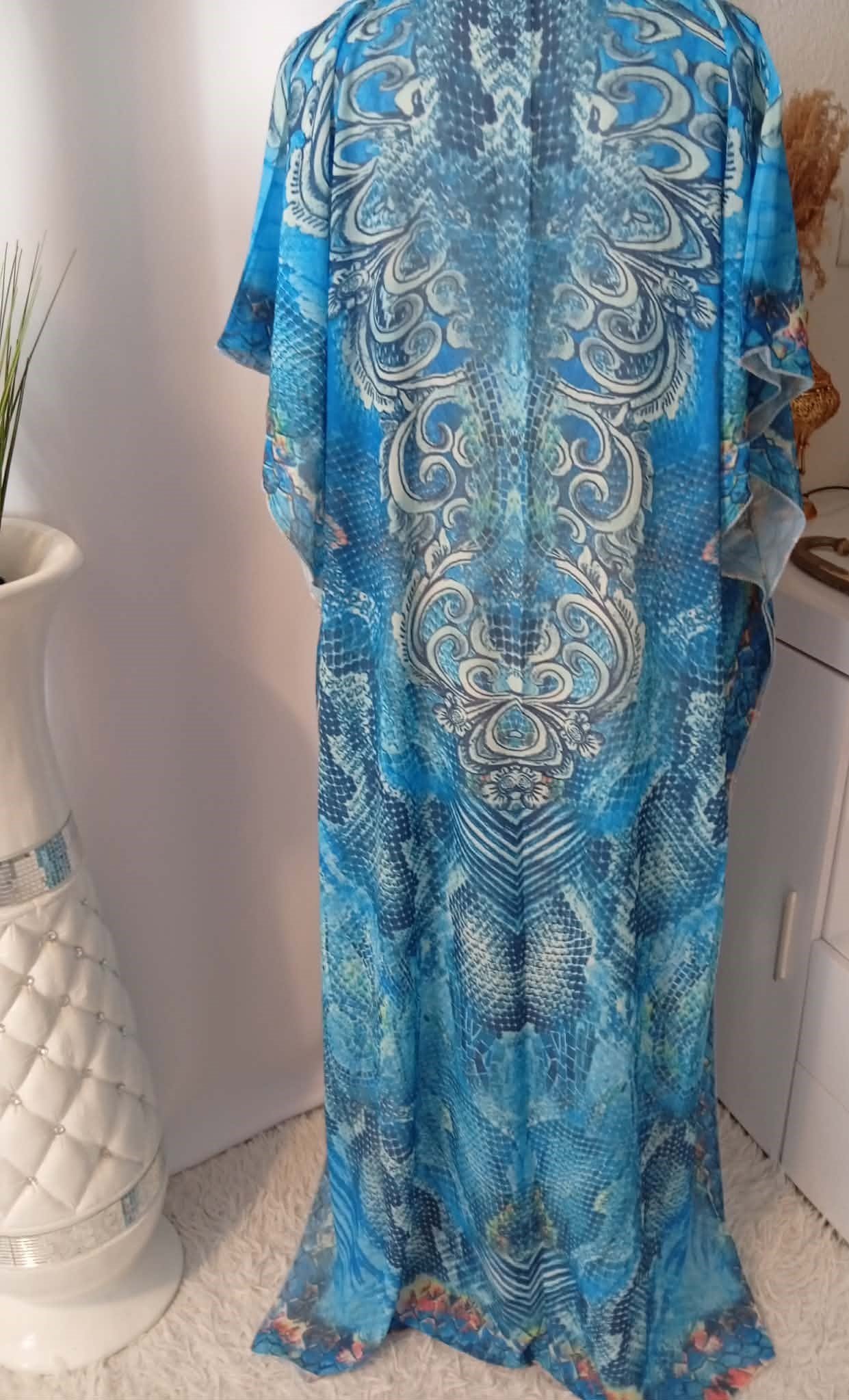 Robe Kaftan avec strass de plage- Robe longue bohème – Gandoura Taille unique Bleu turquoise – Image 4