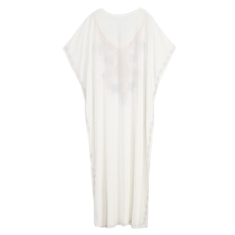 Robe Longue Femme kaftan en Coton Brodé – Taille Unique- blanche – Image 3