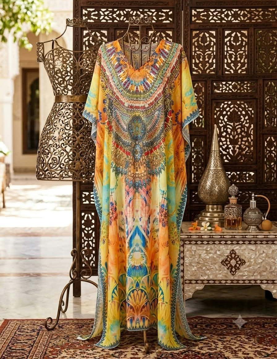 Robe Gandoura longue de plage fluide - Robe longue bohème – Caftan Taille unique – Image 3