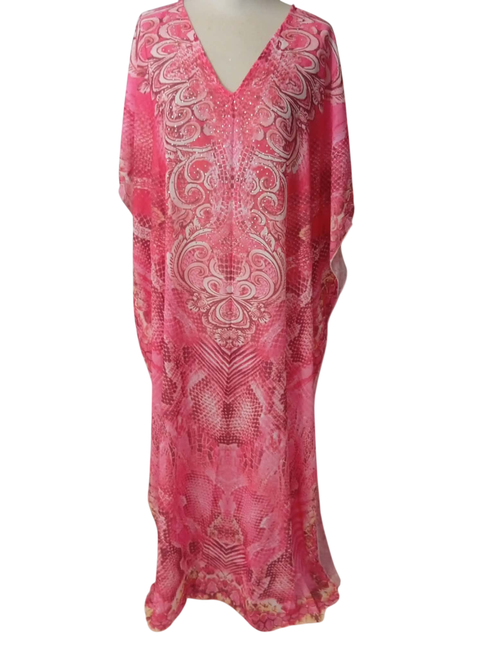 Robe Kaftan avec strass de plage- Robe longue bohème – Gandoura Taille unique rose – Image 4