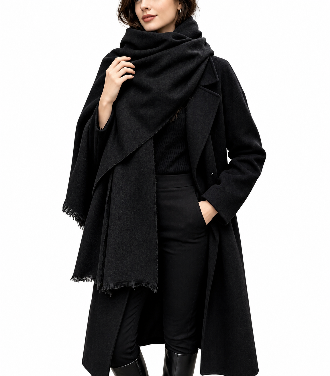 Écharpe Châle Femme Noire-Grande Taille Douce et Chaude