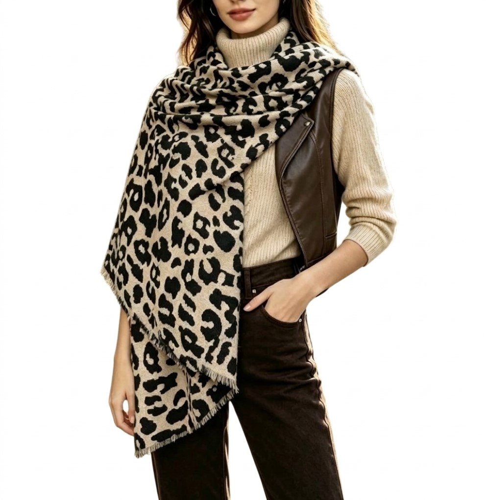 Écharpe Léopard Taupe Élégante pour Femme -Tendance Automne-Hiver